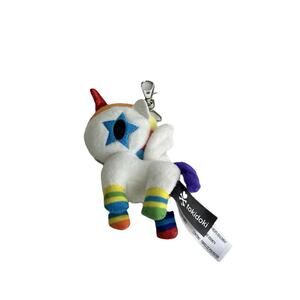 Tokidoki Unicorn White Colorful Stars Keychain Mini Plush 4” X 3.25”